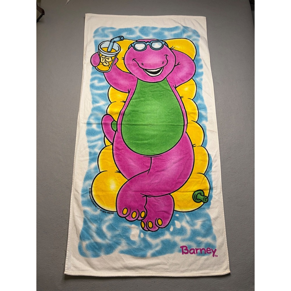 Barney Beach Towel Kids Unisex 52x27 Multi 1999 Vintage Pool Float Graphic
